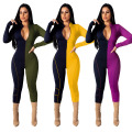 Autumn Bodycon Tracksuit Jumpsuit Women V Neck Bodycon Type Patchwork Women Jumpsuits and Rompers